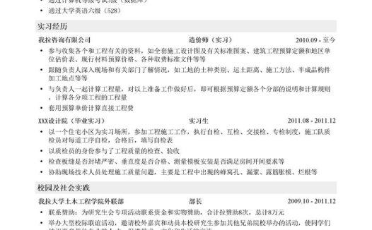 土木造价员简历模板（通用）