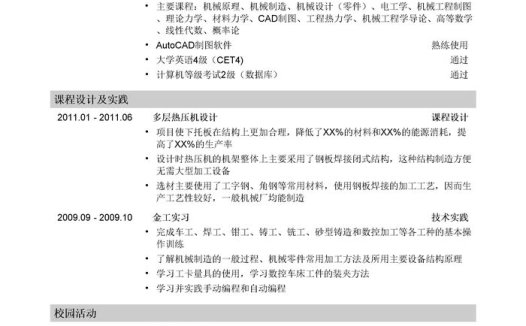 机械工程师岗位简历模板（低阶）