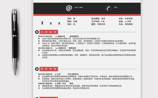 红黑色简约市场渠道业务员简历模板