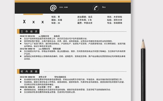 黑色简洁市场营销产品业务员简历模板