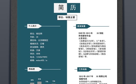 墨绿简洁大气风格销售主管个人求职简历模板
