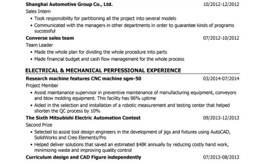 技术型销售代表岗位英文简历模板（应届生初级岗位）