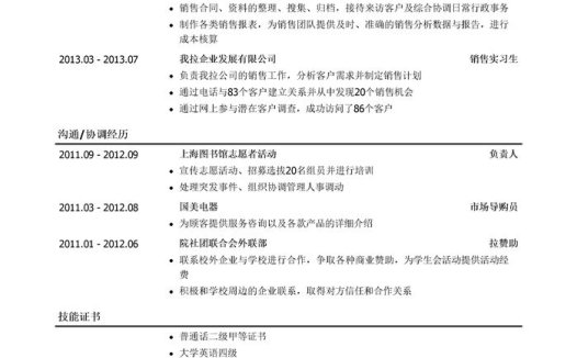 销售行政专员个人简历模板