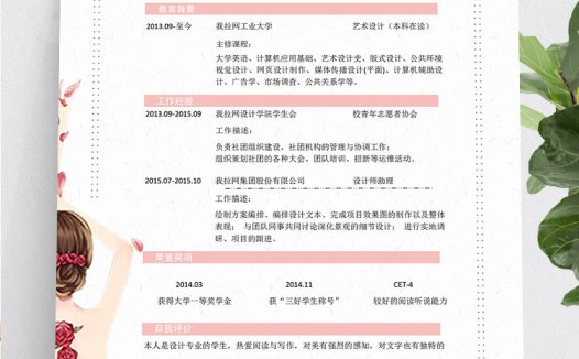 粉红色花蕊风格发型设计师个人简历模板