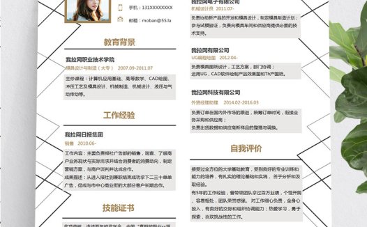 白色系线条风格景观设计师个人简历模板