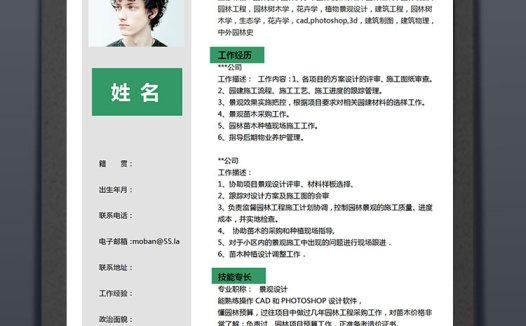苹果绿简洁风格园林设计师个人简历模板