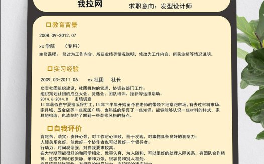 黄色精美风格发型设计师个人简历模板