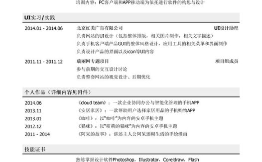 UI设计师简历模板(个人作品多)