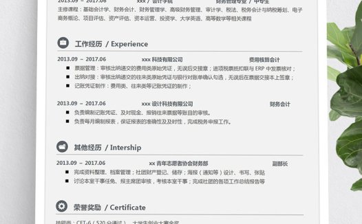 灰色系时尚风中专生个人简历模板