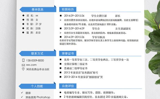 浅灰色简洁风新闻记者学生会个人简历模板