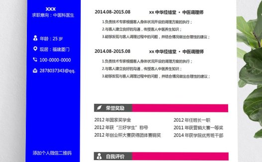 宝蓝色个性风中医医学生简历模板
