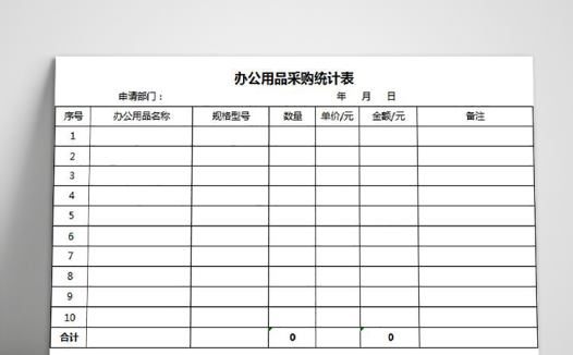 办公用品采购统计表格模板