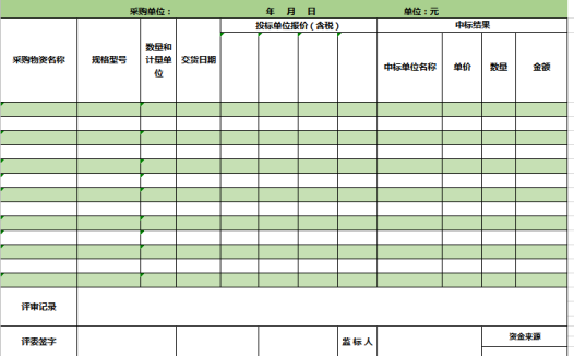 物资采购招议标评审表excel模板