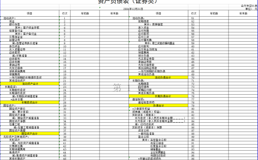 证券类外商投资企业会计报表Excel模板