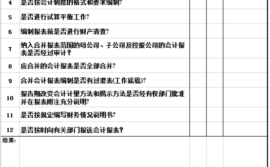 会计报表编制与内部控制调查表Excel模板