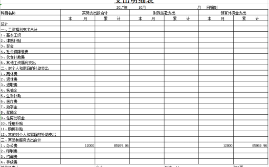 支出明细表excel模板