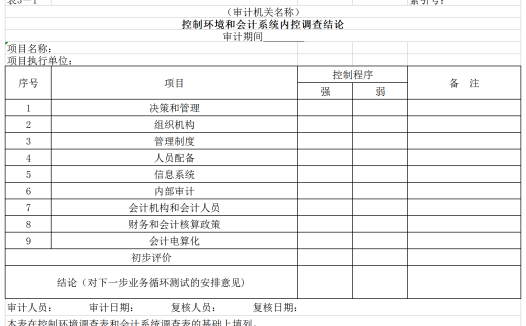 控制环境和会计系统内控调查结论Excel模板