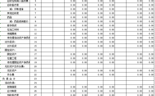 医疗机构资产负债表excel模板