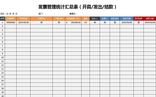 发票管理统计汇总excel模板