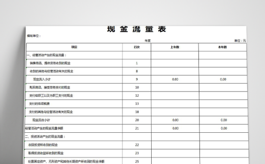 简洁财务现金流量详细表模板