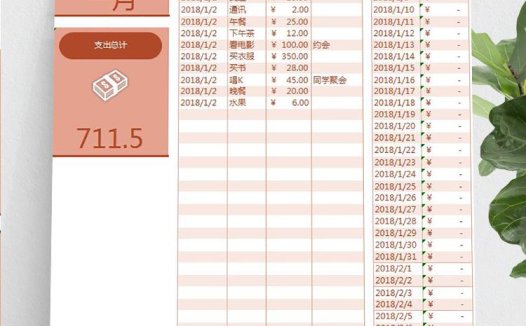 枣红色精美风财务支出记账表excel模板