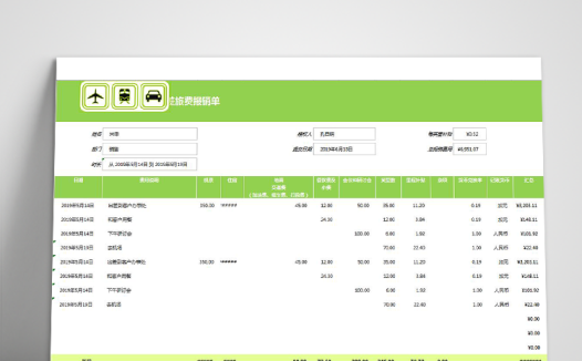 绿色差旅费报销表Excel模板