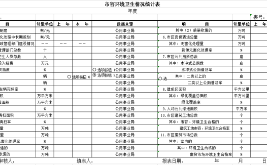 市容环境卫生情况统计表excel模板