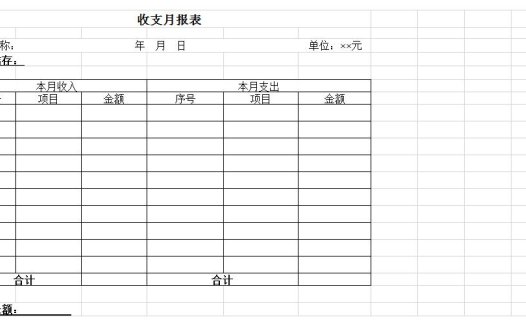 收支月报表excel模板