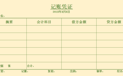 财务部门记账凭证模板excel模板