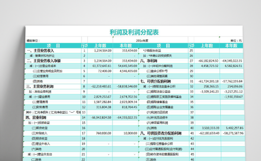 精致商务利润表及利润分配表模板