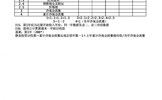 项目投资现金流量表