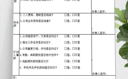 公司员工离职交接明细表