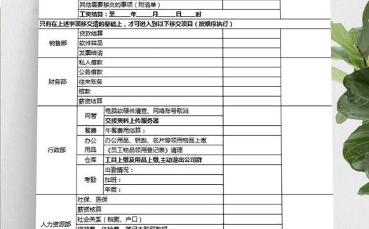 绿色风格离职交接审批表