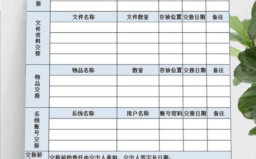 浅蓝色离职工作交接表