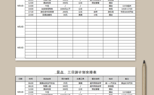 三日游计划安排表