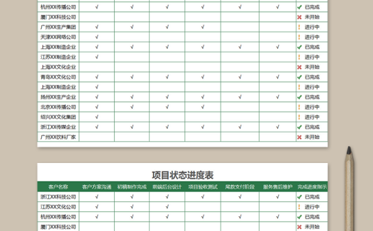 项目状态进度表