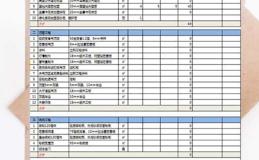 餐厅工程量估价清单