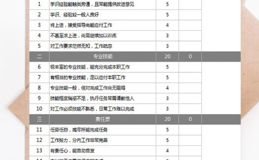 工程技术人员绩效表
