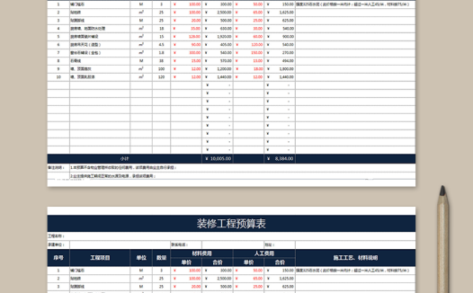 装修工程预算表