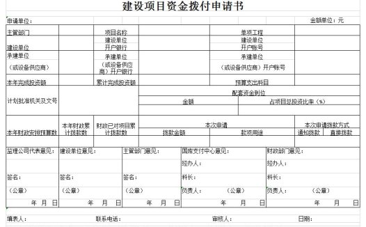 建设项目资金拨付申请书excel模板