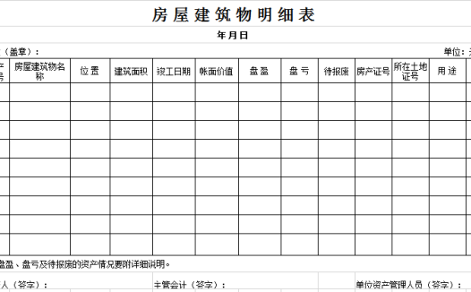 房屋建筑物明细表excel模板