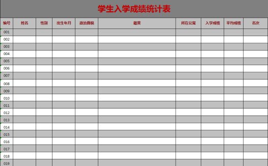 学生入学成绩统计表
