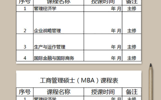 工商管理硕士（MBA）课程表