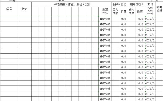 学生成绩表（自动函数分析表）