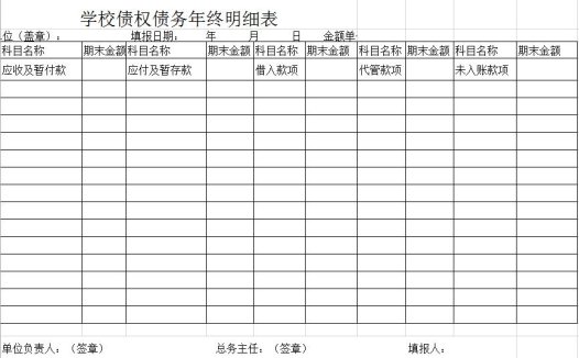 学校债权债务年终明细表