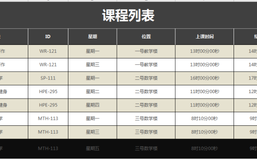 课程管理系统excel表格模板