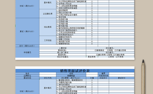 销售类面试评价表