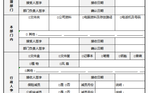 员工离职物品移交清单excel模板