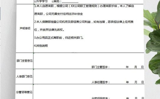 黑色大气风员工离职申请表