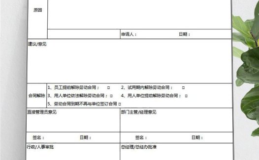 常用员工辞职/辞退申请表Excel模板